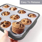 Aichoof Non-Stick Silicone Muffin Pan With Reinforced Stainless Steel Frame Inside,12 Cup Regular Muffin Baking Mold, 12 Cup Muffin Tin, BPA Free,Dishwasher Safe, Gray