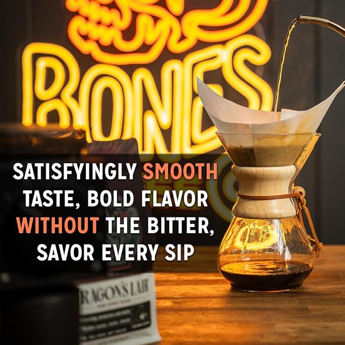 Bones Coffee Company French Toast, Sweet and Buttery Flavored Flavored Coffee, Medium Roast Low Acid Arabica Beans Compatible with Auto drip and French Press Coffee Maker, 12 Oz Whole Bean