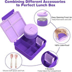 Kids Bento Lunch Box with 8oz Soup Thermo, Water Bottle, Kids Leakproof Lunch Food Containers with 4 Compartment, Insulated Hot Food Jar with Lunch Bag for School, Trvael (Purple)