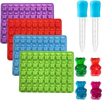 Gummy Candy Molds - 4Pcs Silicone Gummy Bear Molds for Kids With 2pcs Dropper,Non-stick and Bpa Free for Mini Candy Chocolate Gummies Baking