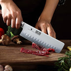 HOSHANHO Nakiri Knife 7 Inch, Hand Forged Japanese High-corbon Steel Chef Knife, Multipurpose Meat and Vegetable Kitchen Knife with Red Sandal Wooden Handle & Gift Box