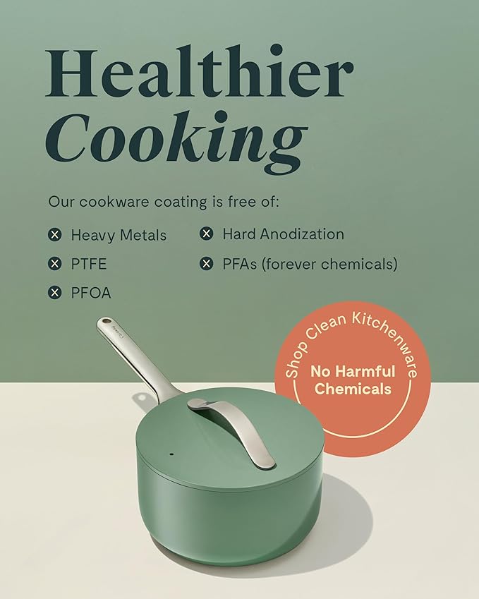 Caraway Nonstick Ceramic Sauce Pan with Lid (3 qt) - Non Toxic, PTFE & PFOA Free - Oven Safe & Compatible with All Stovetops (Gas, Electric & Induction) - Perracotta