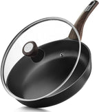 SENSARTE Nonstick Frying Pan Skillet with Lid 9.5Inch Non Stick Omelette Pans, Healthy Kitchen Cooking Chef's Pan with Cover, Free of Intentionally Added PFOA/PFOS, Induction Compatible, Black