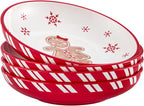 Bico Traditional Gingerbread Man Pasta Bowls, 35oz Salad Bowl Set of 4, Large Ceramic Serving Dinner Bowls for Soup and Cereal, Microwave and Dishwasher Safe, Gift for Housewarming and Holiday