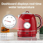 Kawu Retro Electric Kettle, 1.3L Hot Tea Water Boiler with Temperature Gauge, 1355W Fast Boiling Tea Kettle with Stainless Steel Inner & Boil-Dry Protection, Auto Shut Off, 60°C Keep Warm, Food Grade