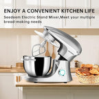 Seedeem 6.5QT Stand Mixer, 660W Tilt-Head Kitchen Electric Mixer with 6 Speeds, Dough Hook, Beater & Whisk, Dishwasher Safe Attachments, Silver