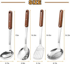 FJNATINH Stainless Steel Wok Spatula,Slotted Spatulas,Ladle,Skimmer Ladle Tool Set,Mirror Polished Cooking Utensils Kitchen Cookware, Pack of 4,Sliver