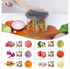 LHS Manual Food Processor Large Vegetable Chopper, 1000ML Pull String Chopper Garlic Mincer Onion Cutter for Veggies,Salad,Fruits, Nuts, BPA Free, GREY