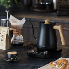 Gooseneck Electric Kettle, Electric tea Kettles, ±1℉ Temperature Control for Pour-Over Coffee & Tea Brewing, Stainless Steel Inner, Quick Heating, Boil Hot Water, 1200W/0.8L (Black Wooden)