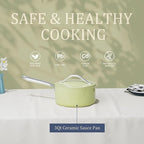 3.5QT Nonstick Ceramic Sauce Pan with Lid 8 inch Ceramic Cookare Even Heat Distribution Non Toxic PFAS-Free Healthy Soup Pot for All Stovetops, Oven & Dishwasher Safe 500°F, Olive Green