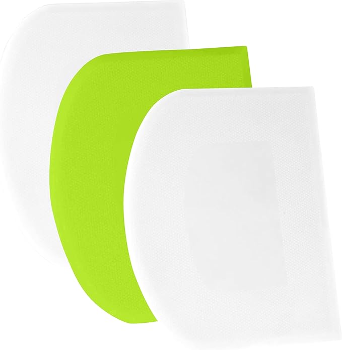 SURDOCA Dough Scraper Bench Scraper - 3P 4.7x3.7" Plastic Flexible Bowl Scraper, Sharp Edge & Angles Cake Scraper. Non-Slip Bakeware Decorating Tools Sculpting & Modeling Tools - White+Green+White