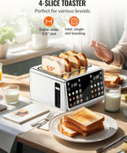 Keenstone Toaster 4 Slice, Digital Smart Toaster with TouchScreen, Dual Control Panel, Single Slot Toasting, Timer, Reheat & Defrost for Bagels, Bread, Waffles, Stainless Steel Kitchen Essentials