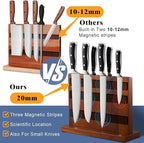 ENOKING Magnetic Knife Block 12.5 x 9 Inches, Double Side Magnetic Knife Holder Built in Three Powerful Magnets Strip, Acacia Wood Universal Knife Storage Organizer for Kitchen Counter