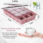 Large Silicone Ice Cube Trays with Lid, Make 15 Ice Cubes per Tray, Include 7.7in Ice Tongs - Ideal for Freezer, Drinks