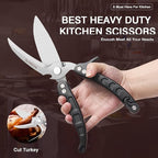 Kitchen Shears Heavy Duty Poultry Shears Meat Cutting Dishwasher Safe and Stainless Food Kitchen Scissors for Chicken Turkey Thanksgiving,Black