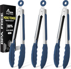 Hotec Mini Silicone Kitchen Tongs for Cooking - 7-Inch Small Serving Tongs with Silicone Tips, Set of 3 (Classic Blue)