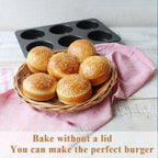 6 Cup Straight Side Jumbo English Muffin Cupcake Pan with Lid Hamburger Burger Bun Egg Sandwich Frittata Cinnamon Roll Focaccia Quiche Pancake Nonstick Baking Tin Tray Mold