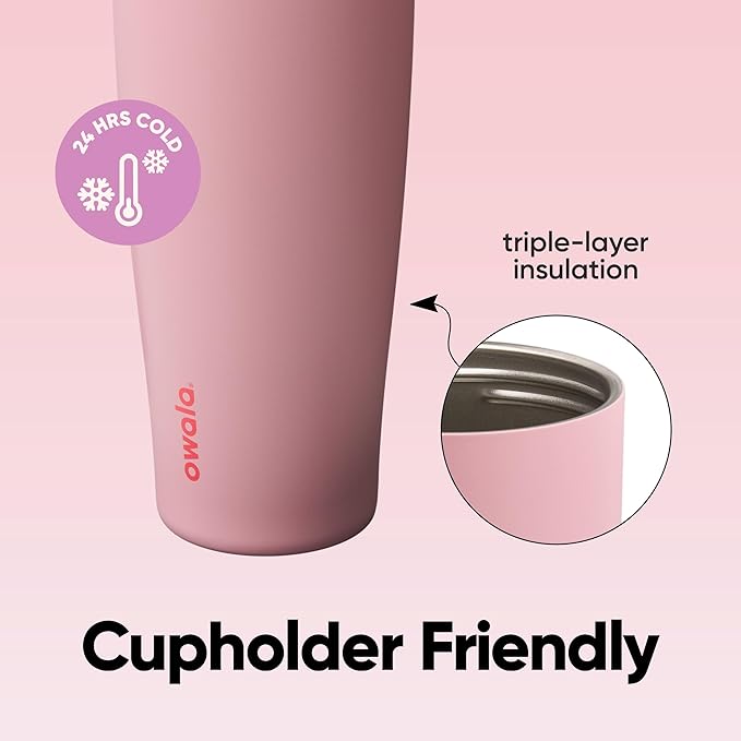 Owala FreeSip Tumbler Insulated Stainless Steel Water Bottle with Built-in Straw and Side Handle, For Travel, Work, School, and Sports, 40oz, BPA Free, Leak Proof, Angel Food Cake