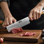 HOSHANHO Damascus Nakiri Knife 6.5 Inch, Super Sharp Damascus 10Cr15CoMoV Japanese Kitchen Knife, Cleaver and Vegetable Knife with Ergonomic Olive Wood Handle