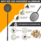Turning Pizza Peel, 9 Inch with 38 Inch Handle Round Pizza Turning Peel, Professional Anodized Aluminum Turning Pizza Spatula, 47 Inch overall
