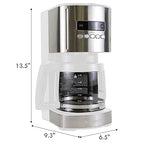 Kenmore Drip Coffee Maker - 12 Cup Programmable Cafe Machine With Glass Pot, Regular & Bold Brew, Auto Shut Off Large Water Reservoir, Reusable Filter, Kitchen Appliances For Cafeteria Barista, White