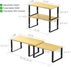 Adjustable Storage Shelves for Kitchen Cabinet Organization - Set of 2 Stackable Metal & Solid Wood Racks, Space-Saving Design for Countertop/Pantry/Garage, Easy Assembly(1 Pack/Large/Black)