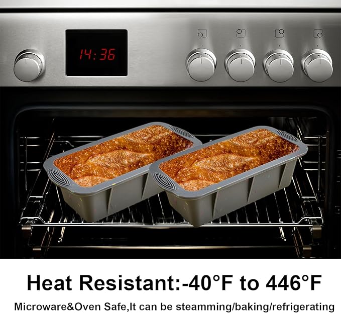 Silicone Bread Loaf Pan Set of 2, Non-Stick Easy Release Rectangle Cake Bakeware, BPA Free, For Oven, Homemade Bread, Toast, Brownie, Meatloaf