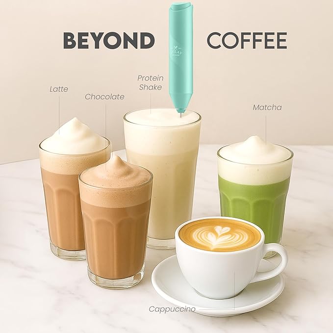 Zulay Kitchen Powerful Milk Frother Wand - Mini Handheld Stainless Steel - Battery Operated Drink Mixer for Coffee, Lattes, Cappuccino, Matcha - Froth Mate Gift - Fresh Mint
