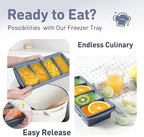 Silicone Freezer Tray with Lid Soup Freezer Container Molds with Steel Reinforced Rim Large Ice Cube Tray Makes 8 Perfect 1 Cup Portions Cubes Storage Food Meal Prep Containers Kitchen Mold