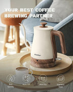 Gooseneck Electric Kettle, 1000W Electric Tea Kettle Stainless Steel, Pour Over kettle for Coffee, Wood-like Grain Finish Handle, Hot Water Kettle, Auto Shut Off, 0.8L, Beige