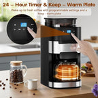 Joy Pebble 10-Cup Drip Coffee Maker with Built-In Grind, Grind & Brew, Touch-Screen Control, 1.5L Large Water Tank & Keep Warm Plate