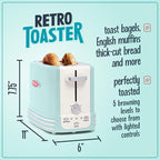 Nostalgia New and Improved Wide 2-Slice Toaster Perfect For Bread, English Muffins, Bagels, 5 Browning Levels, With Crumb Tray & Cord Storage, Aqua
