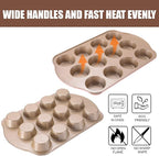 2 Pack Nonstick Muffin Pan Set, 12-Cup Heavy Duty Cupcake Baking Pan with Handles - PFOA-Free Muffin Tin, Rust Proof & Warp Resistant, Oven Safe 430°F (Gold)