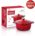 Trustmade 3 QT Cast Iron Dutch Oven, Enamel Coated Cookware Pot with Self Basting Lid for Home Baking, Braiser, Cooking, Red