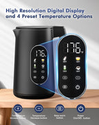 Electric Kettle 1500W Rapid Boil, 1.7L (1.8 Qt) 304 Stainless Steel, BPA-Free | 4 Temperature Presets for Baby Milk, Coffee, Tea | 2-Hour Keep Warm, Cool Touch Exterior