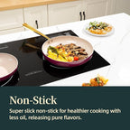 ROYDX Titanium Ceramic Nonstick Fry Pan Set 8", 10" and 12" Frying Pan Skillet Set with Glass Lids-Non Toxic, PTFE & PFOA Free - Oven Dishwasher Safe & Compatible with All Stovetops-Dark Purple