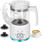 Milk Frother, 16.9 OZ Milk Frother and Steamer, 4 in 1 Electric Milk Frother Dishwasher Safe, Durable Silent Working Frother for Coffee, Hot and Cold Foam Maker, White Glass