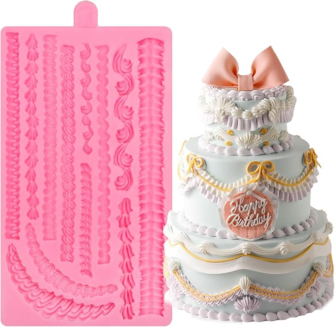 Lambeth Cake Border Fondant Molds, Whipped Cream Shaped Silicone Molds, Cake Decoration Chocolate Baking Molds for Cupcake Topper Mousse Cookie Candy Gum Paste Clay Resin DIY Crafts