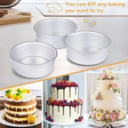 HomeMall 6 x 3 Inch Round Cake Pan Set of 3, Aluminum Baking Pans for Layer Cakes, Birthday Anniversary, Heavy Duty Non-Stick & Oven Safe, Commercial Grade Baking Tools for Home Kitchen