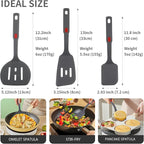 Flexible Silicone Spatula Set For Nonstick Cookware Rubber Silicone Bpa-Free Heat Resistant Heavy Duty Kitchen Turner Large,Slotted Flipper And Small Spatulas For Egg Fish Pancake Cookie (Grey)