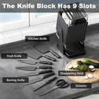 Knife Block Stainless Steel, 30° Rotatable Knife Block 9-Slot Universal Knife Holder,Knives Holder for Kitchen Knives Countertop Storage (Gun Grey)