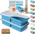 Silicone Freezer Tray with Lid Soup Freezer Container Molds with Steel Reinforced Rim Ice Cube Freezer Molds for Soup, Sauce, Leftovers, Homemade Meal Prep Containers Food Prep Home Essentials