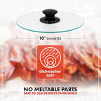 Northwest Enterprises Bacon Press, Round Tempered Glass Bacon Press and Splatter Shield, Perfectly Cooked Flat Bacon Every time! (10 Inch)