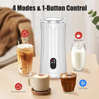 Milk Frother, Upgraded 4-in-1 Milk Frother and Steamer, Hot and Cold Foam Maker and Milk Warmer with Temperature Control & Auto Shut-Off, Frother for Coffee, Latte, Cappuccino, Matcha(White)
