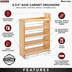 Rev-A-Shelf 8" Pullout Storage Organizer for Base Kitchen/Bathroom Cabinets with Soft-Close Full Extension Slides and Adjustable Shelves, 448-BCSC-8C