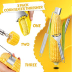 Corn Peeler Stainless Steel Corn Stripper Tool Set, 3 Pieces Peel Corn Cob Separator Quick for Kitchen Dining Enthusiasts Gadget
