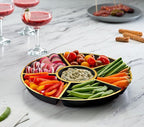Plasticpro 6 Sectional Round Plastic Serving Tray/Platters Black & Gold Pack of 8