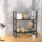 Expandable Kitchen Cabinet Shelf Organizers 2 Pack, Stackable Metal Pantry Storage Shelves Rack, Adjustable Counter Shelf for Cabinets, Countertop, Cupboard Organizers and Storage, Black