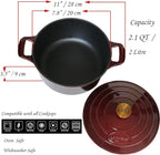 La Cuisine Enameled Cast Iron Dutch Oven Casserole Dish Pot with Lid, 2.1 QT 7.9“ /20cm Dia. Internal Matte Black Enamel Coating, Gold-Plated SS Lid Handle Oven Safe up to 500° F, Cranberry