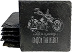 Coast in Style: Rustic Slate Coasters with Motorcycle Design - Square Slate - Set of 6